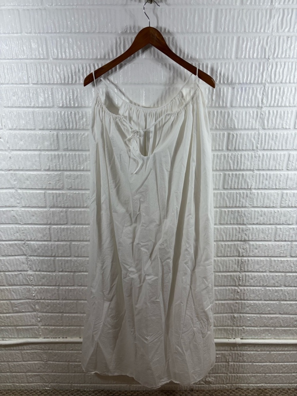 Mersea Patio Dress White Cotton Maxi Spaghetti Strap Pockets One Size OS - Picture 5 of 7